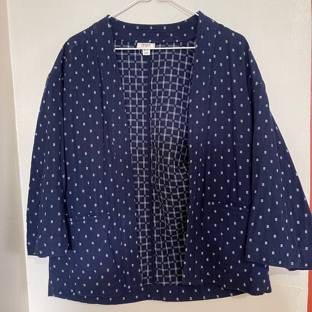 a.n.a Navy Blue Patterned Blazer